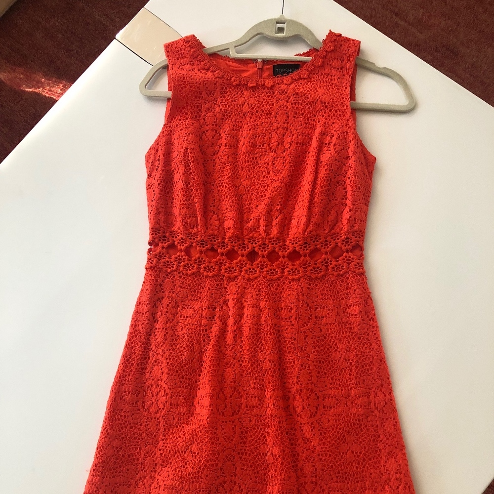 Top Shop Orange Lace Sleeveless Dress - Size 4